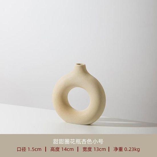 VASE,SBeigeVase à Donuts blanc circulaire en céramique, Pot de