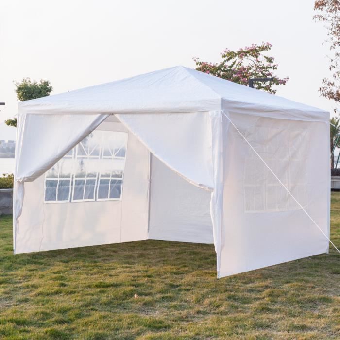 Tonnelle de jardin Autoportante 3 m x 6 m avec 6 Parois Latérales amovibles Structure en Métal Blanc