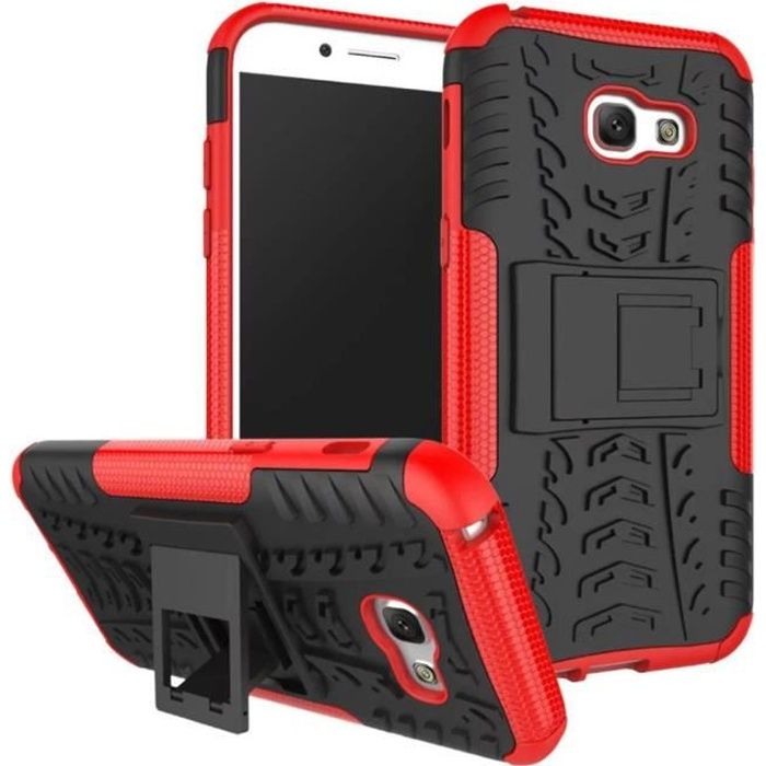 Coque Galaxy A5 2017 - PC et Silicone avec Support Antichoc Arrière Coque Samsung Galaxy A5 (2017) A520F 5.2- - Rouge