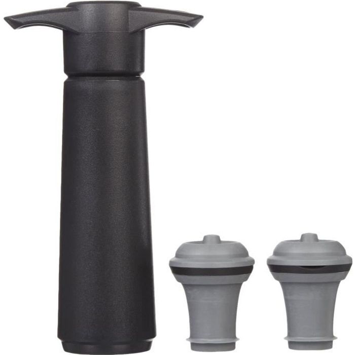 Pompe à vin noire + 2 bouchons