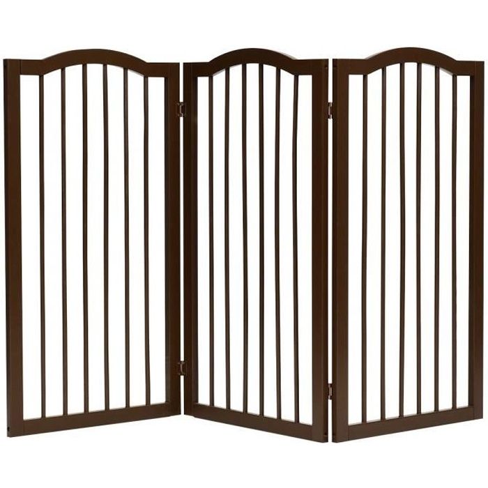 Barrière de Sécurité Modulable Pliable avec 3 Panneaux, pour Animaux Domestiques, en Bois de Pin, 153 x 92 x 2 CM, Café