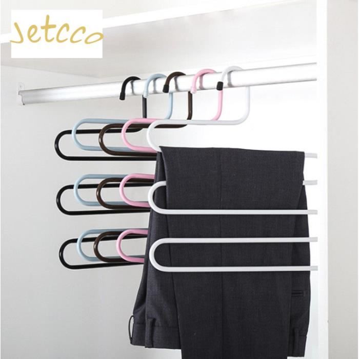 5 couleurs acier inoxydable Multifonction Étagère à pantalons type S Cintre multicouche Pantalon antidérapant à suspendre
