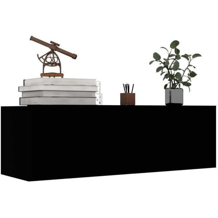 COC Meuble TV Noir design tendance 100x30x30 cm Aggloméré
