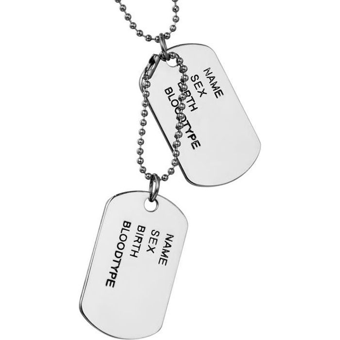 Flongo Collier Pendentif Alliage Dog Tag Plaque Militaire Nom Prénom Style Militaire Armée Chaîne Fantaisie Bijoux Cadeau Couleur