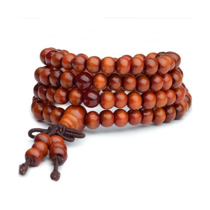 Bracelet Tibétain, Mala en perles de bois + noeud sans fin. Coloris orange Orange