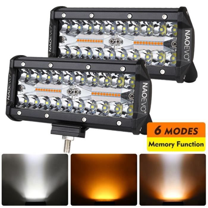 7in 240W no wiring -NAOEVO Lumière Led Barre 12v 24v stroboscope 2 couleur 6 Mode D'inondation de Tache de Brouillard Lampe De Tr