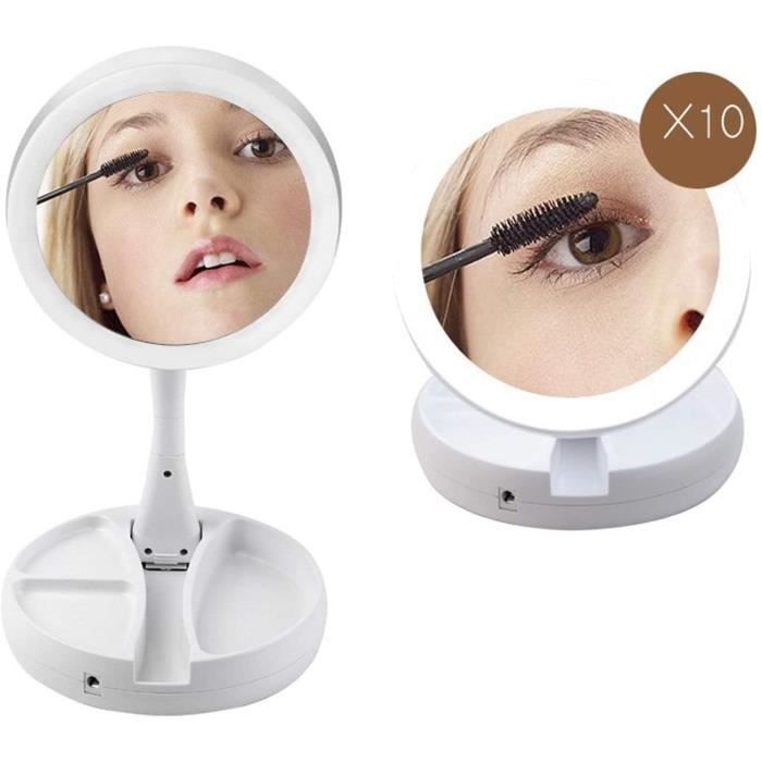 Miroirs de poche LED Allumée Maquillage Pliant Miroir 360 Degrés 10X Miroir Grossissant Lumineux Avec Des Lumières Cosmé 36551