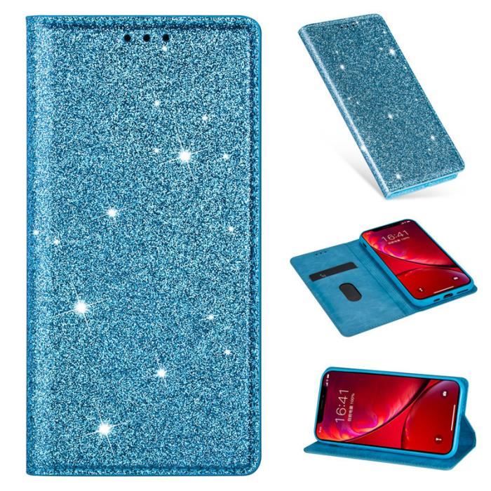 Étui Samsung Galaxy A20, Brillant Cuir Portefeuille Aimant intégré Ultra-fin Durable Support Anti-Rayure, Bleu