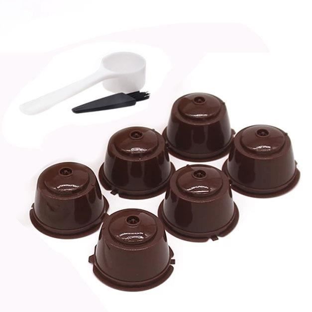 Café Filtres,Capsules de café réutilisables de nescafé Dolce Gusto, capsules rechargeables, cuillère, filtre, - Type 6pcs brown