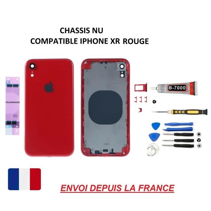 Châssis arrière nu compatible iphone XR ROUGE vitre arrière, qualité origine, dos en verre,ITECHFRANCE® kit outil tournevis