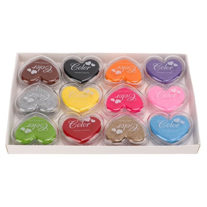 KIMISS tampon encreur pour enfants Tampon de tampon de 12 couleurs coloré petit amour couleur bonbon lavable tampon encreur tampon