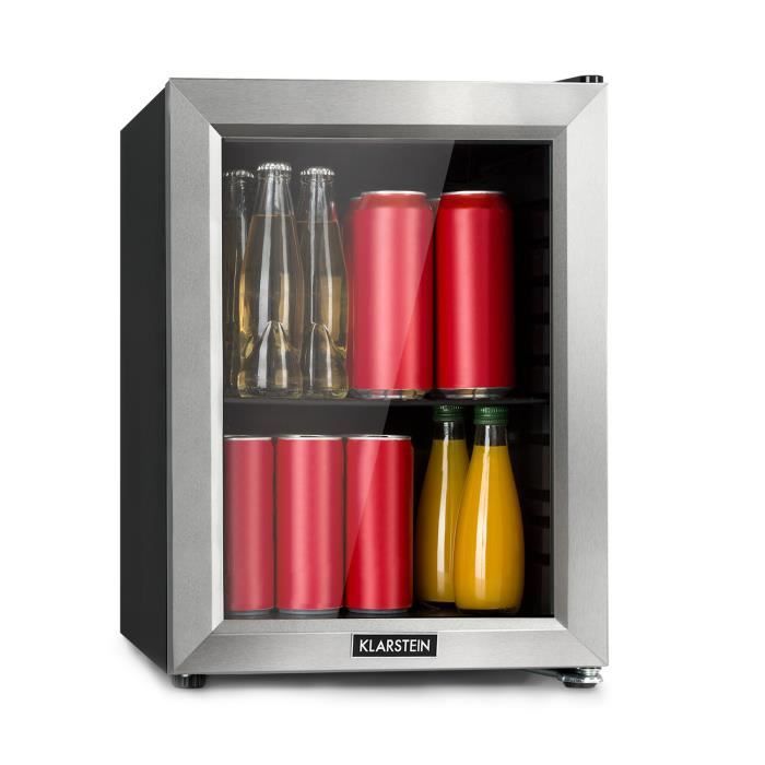 Klarstein Harlem Mini réfrigérateur à boissons 23 litres - 39dB - Clayette en métal - Classe A+ - Porte vitrée - Noir