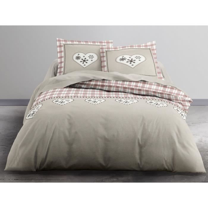 TODAY Parure de couette ELIN en coton flanelle 220x240cm - 1 housse de couette et 2 taies d'oreiller