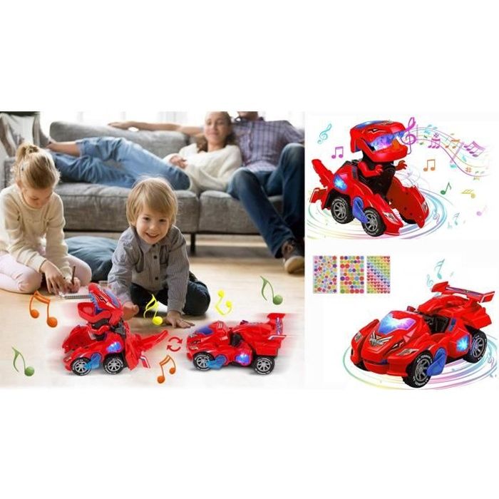 Transformer Dinosaure Jouet Enfant,Jeux Transformable 2 en 1 Switch and Go Dino avec Lumière Musique Enfants 3 à 12 Ans