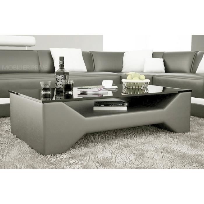 Table basse design - Gris foncé - Vitre foncée - aux lignes tendances - 120x70x42 cm – LINA