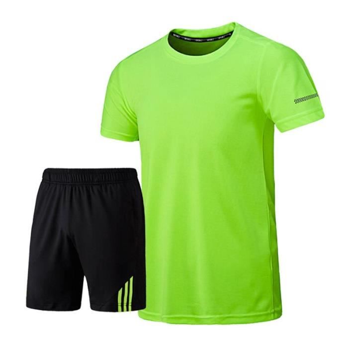 Ensemble de Sport T-shirt et Short Homme Tee Shirt Manches Courtes Vêtement Séchage Rapide