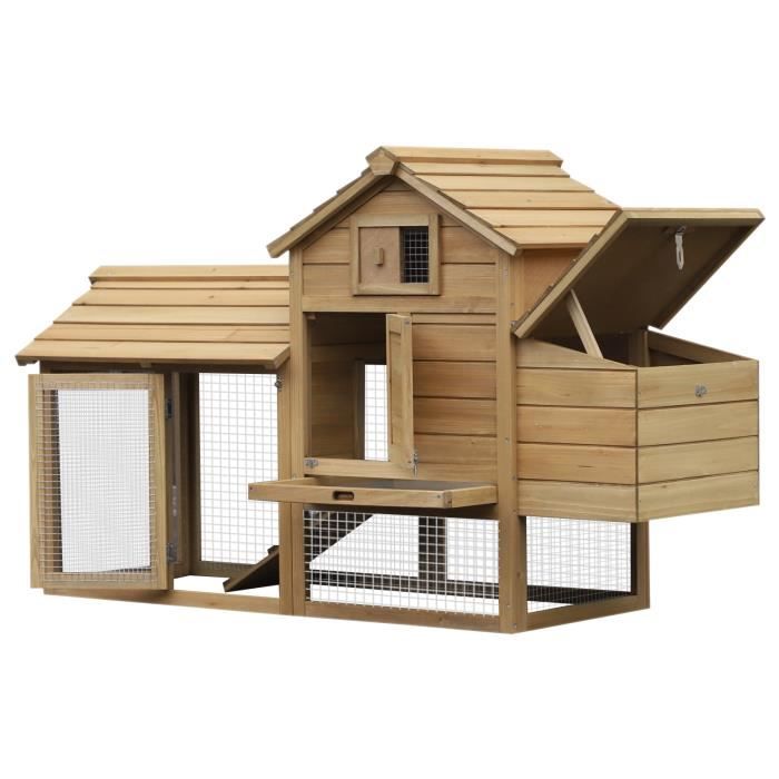 Poulailler cottage cage à poules sur pied dim. 151L x 54l x 87H cm multi-équipement bois massif de pin