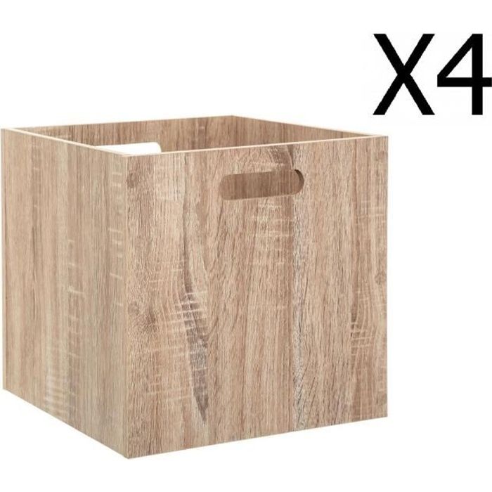 Lot de 4 Boites de rangement en bois Naturel - L. 30.5 x P. 30.5 x H. 30.5 cm