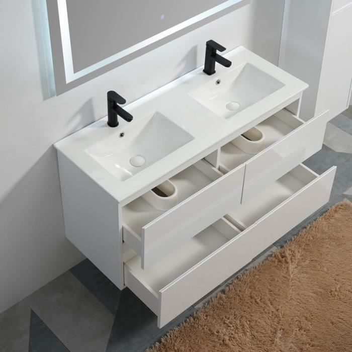 Lavabo double vasque encastrable céramique blanche - 121x47 cm - City