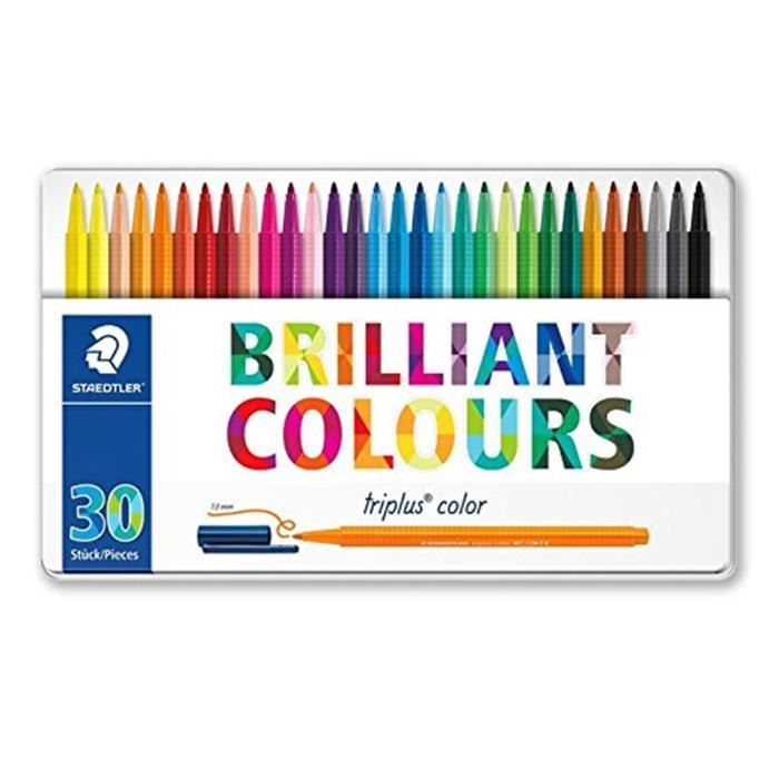 Staedtler Triplus Color, Astuccio In Metallo Brilliant Colours Design Con 30 Penne A Punta Sintetica