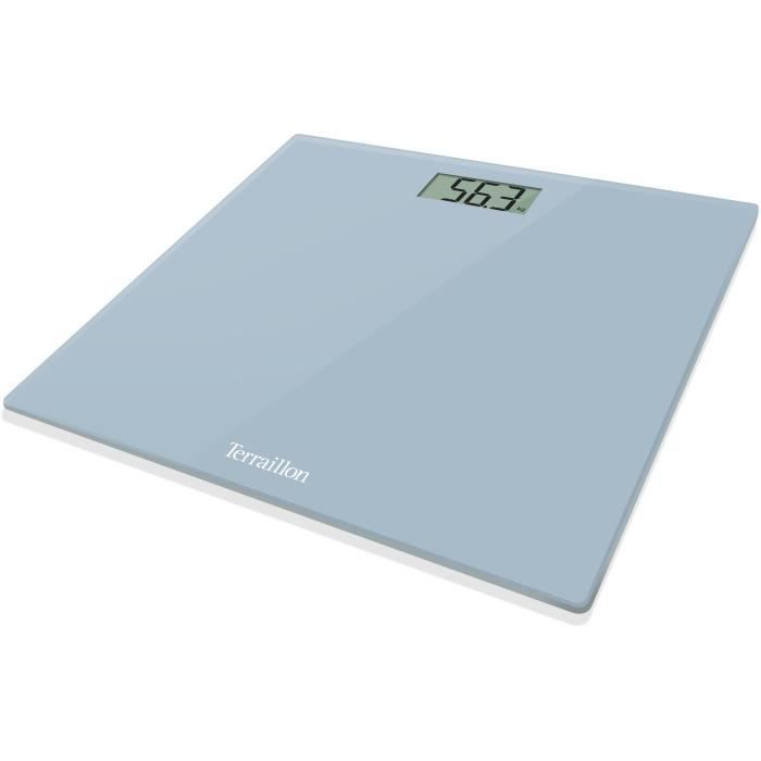 TERRAILLON 14314 One Light Blue Pèse-personne électronique - Plateau en verre 27 x 27 cm - Bleu