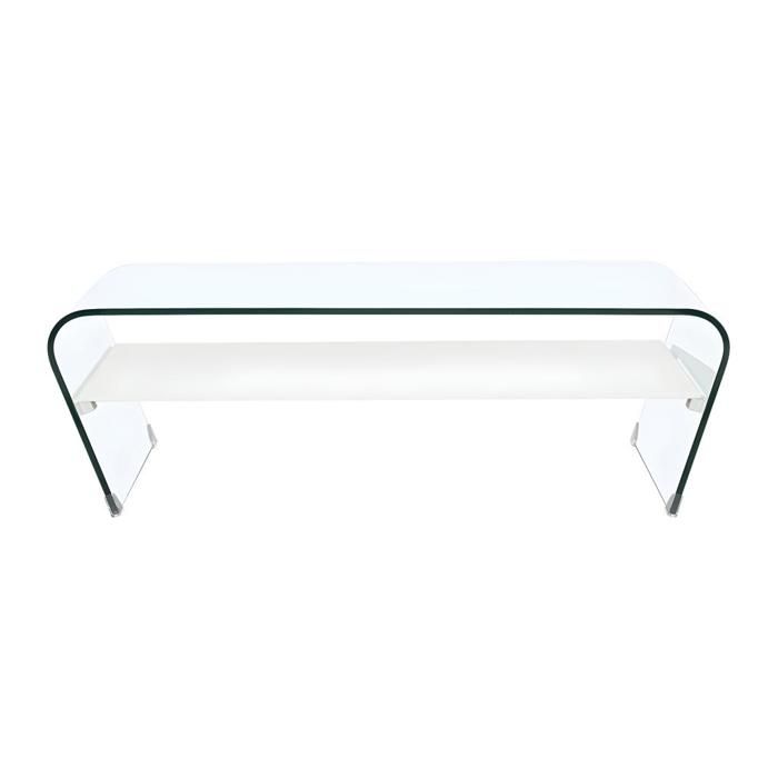 Table basse KELLY - Verre trempé - Tablette blanche laquée