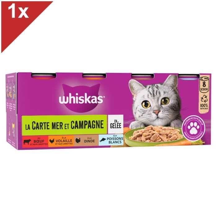 Whiskas - Boîtes La Carte Mer et Campagne en Gelée pour Chat - 8x390g