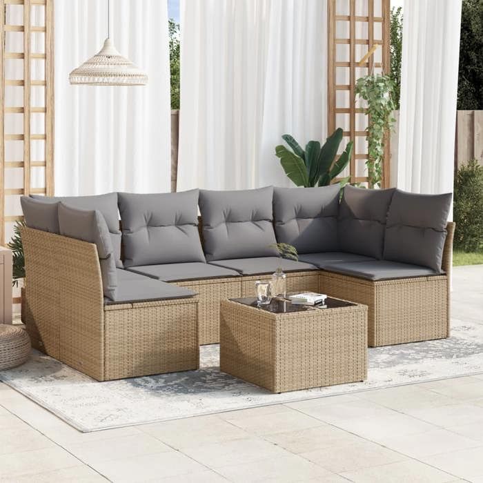 vidaXL Salon de jardin avec coussins 7 pcs beige résine tressée 3217399