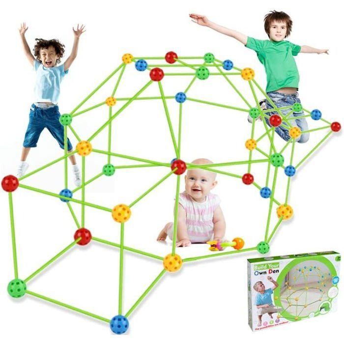 Tente pour enfants - DIY - Kit de construction - 45 balles - 75 bâtons - À monter soi-même