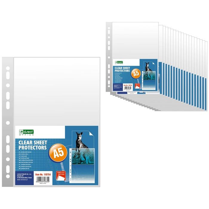 D.RECT Lot De 100 Pochettes A5 Anti-statiques - Protection Documents, Perforation Pour Classeur