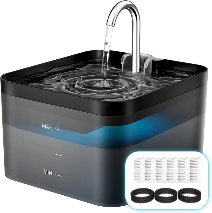 Meilleurs prix pour Balimo Fontaine pour chat, filtration multiple 2,2 L, 2 modes de débit d'eau, Avec 6 filtres+3 filet éponge Noir