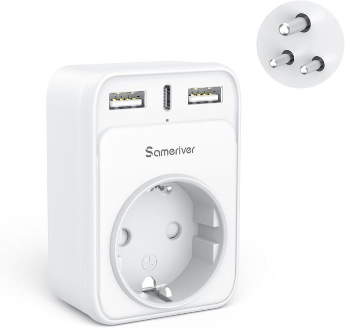 Adaptateur Voyage Inde 5 En 1 – Prise Type D – 1 Prise AC + 2 USB-C + 2 USB-A – Compatible Inde, Sri Lanka, Népal…