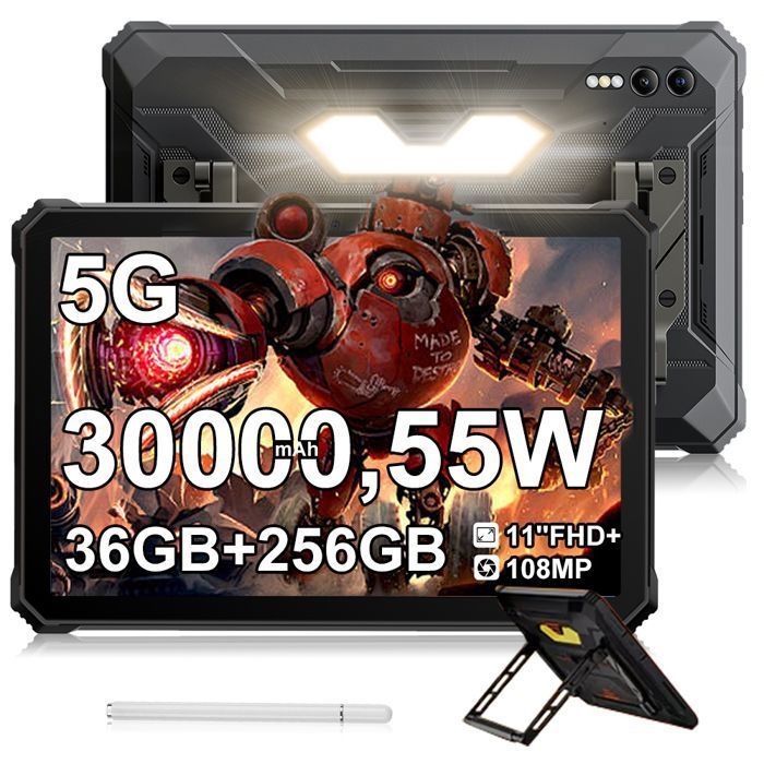 Blackview Active 10 pro Robuste Tablette Tactile 36Go + 256Go 11.0 Écran Batterie 30000mAh Tablette PC 108MP Double SIM 5G – Noir
