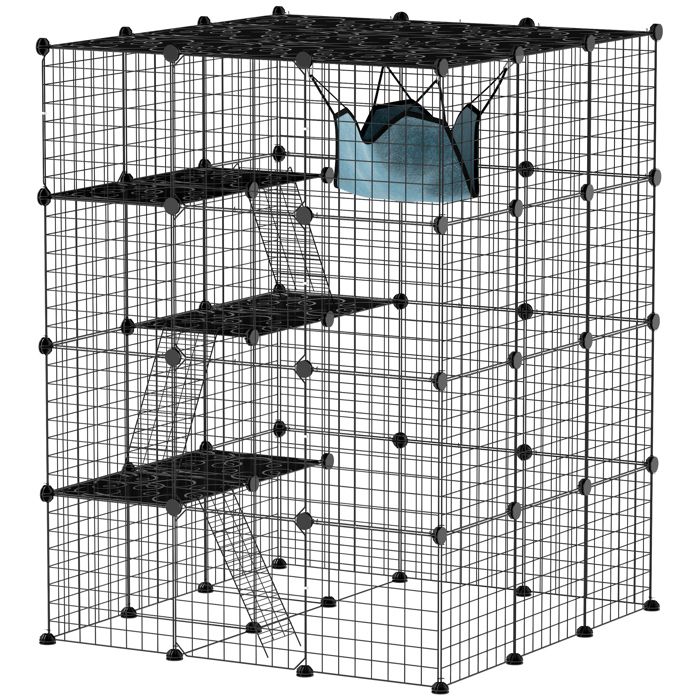 Comparer les prix de Clôture pour animaux domestiques - lapin enclos intérieur - PawHut - 4 niveaux - panneaux grillagés - 105 x 105 x 140 cm - noir