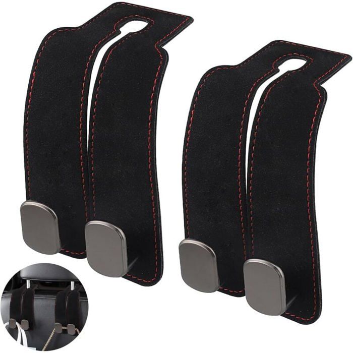 Lot De 4 Crochets D'Accroche Pour Appuie-Tête De Voiture - Support Sac à Dos/Vêtements - Charge 20 Kg - Noir
