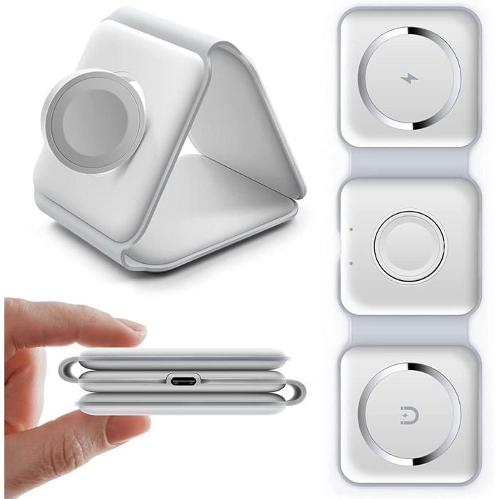 Lot De 2 Stations De Charge 3 En 1 15W - Pour IPhone, Apple Watch, AirPods - Magnétique, Télécommande, Pliable