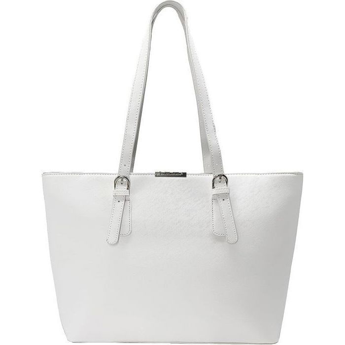 Sac Main Cabas Femme - David Jones - Shopping Fourre-tout Epaule Grand Format Capacité A4 - Cours Lycée Cuir PU - Blanc
