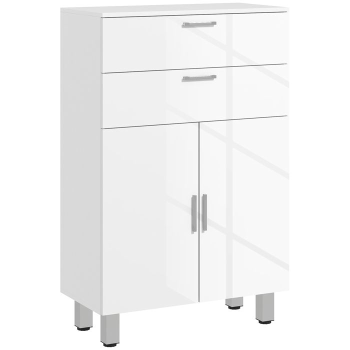 Meuble de salle de bain - kleankin - 2 tiroirs placard à double porte et étagères réglables - 60 x 30 x 93 cm - blanc brillant Meuble de salle de bain - kleankin - 2 tiroirs placard à double porte et étagères réglables - 60 x 30 x 93 cm - blanc brillant