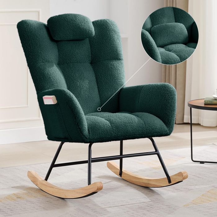 Fauteuil à bascule - Ergonomique - Dossier haut - Coussins peluche - Charge 165 kg - Vert