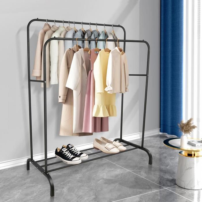 MIPAN.Fil A Linge - Portant a Vetement - Double - Pour Chambre - Pour Support à Chaussures des Pantalons des Vestes Fines - Noir