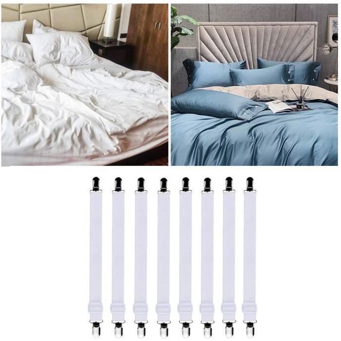 Attache Drap Housse élastiques Réglables - Blanc - Pour une literie ferme et durable Blanc