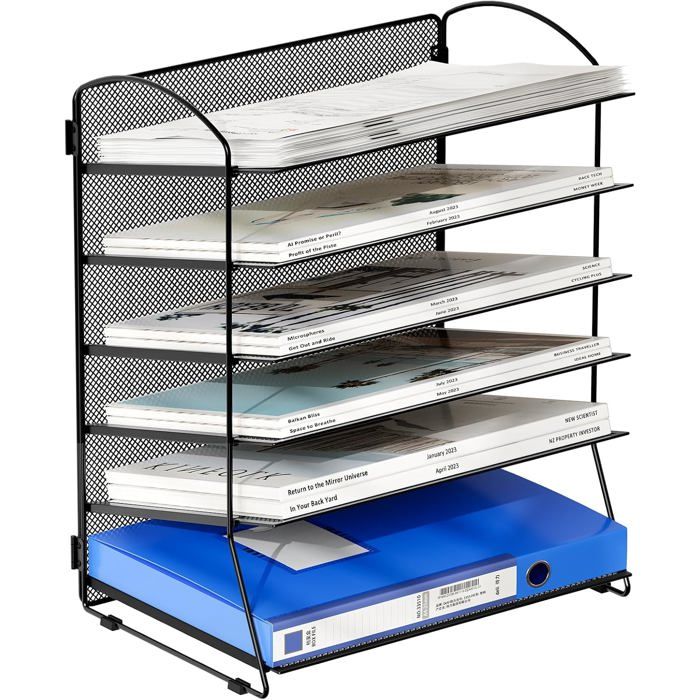 EasyPAG Organisateur De Bureau Métal 7 Compartiments – Corbeille à Courrier A4 – Range-Documents, Magazines Et Revues – Design Blanc Élégant