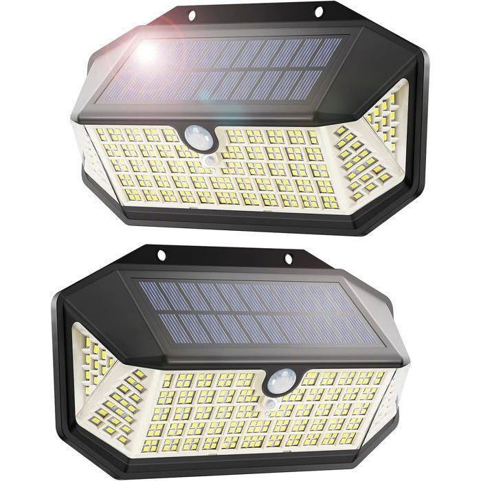 266 LED Lampe Solaire Exterieur 3 Modes 220°& IP65 Lampe Solaire Exterieur Detecteur de Mouvement [2 Pièces] ODIPIE