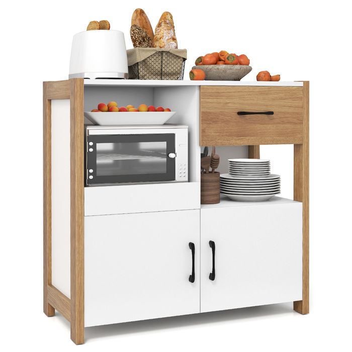 GIANTEX- Buffet de Cuisine- Meuble de Rangement- Tiroir- Étagère Coulissant- Compartiment Ouvert- 2 Armoires à Porte- 82x40x81cm