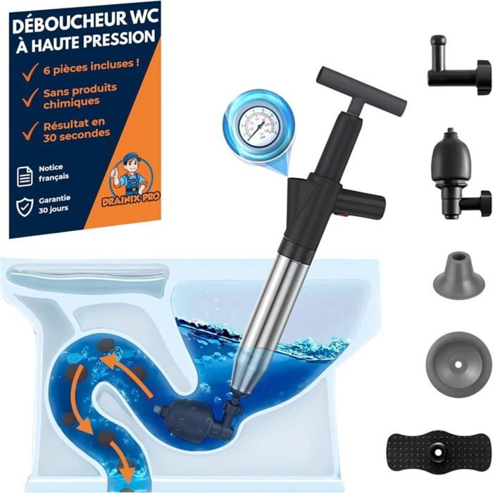 Pompe Deboucheur Canalisation Déboucheur De Canalisations à Pompe à Air - 4 Ventouses Incluses, Haute Pression, Pour Toilettes, Évier, Douche, Baignoire Outil évier Toilettes Bouchées Pompe Deboucheur Canalisation Déboucheur De Canalisations à Pompe à Air - 4 Ventouses Incluses, Haute Pression, Pour Toilettes, Évier, Douche, Baignoire Outil évier Toilettes Bouchées