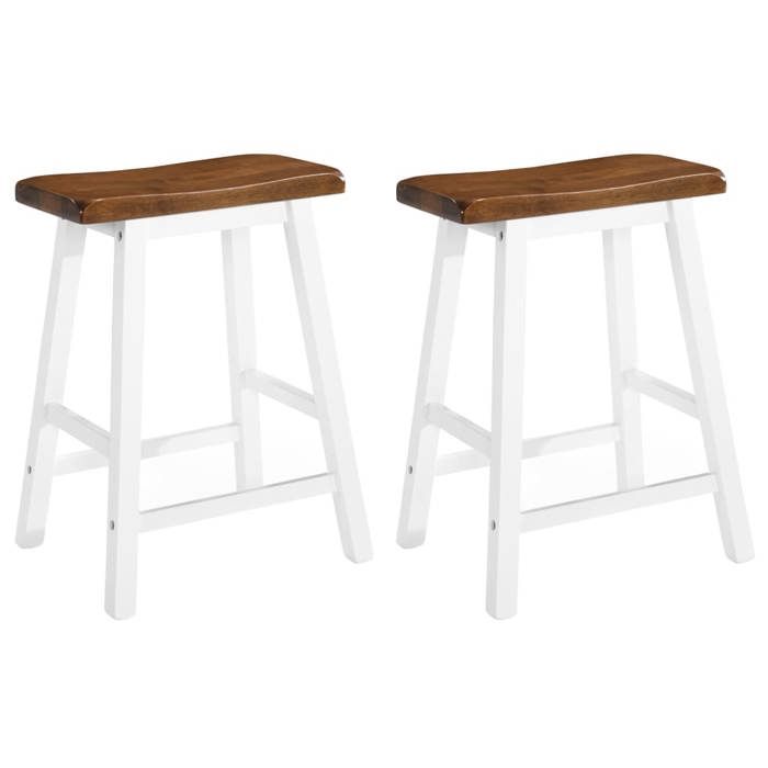 Tabourets de bar en bois massif - Happiness - Lot de 2 - 45x23x60 cm - Brun - Repose-pieds intégré - Facile à assembler