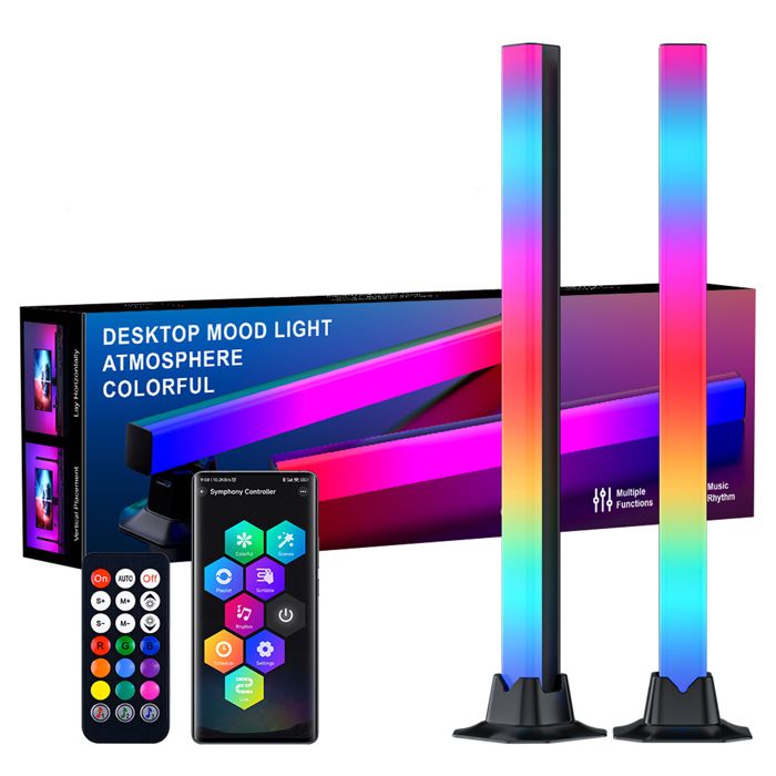 Lampe dambiance LED pour ordinateur 2PCS 42x3cm éclairage RGB compatible avec la télécommande et lapplication microphone intégré