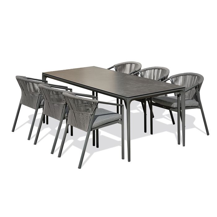 Ensemble repas jardin 6 places en Céramique  - Gris anthracite - TIGUA