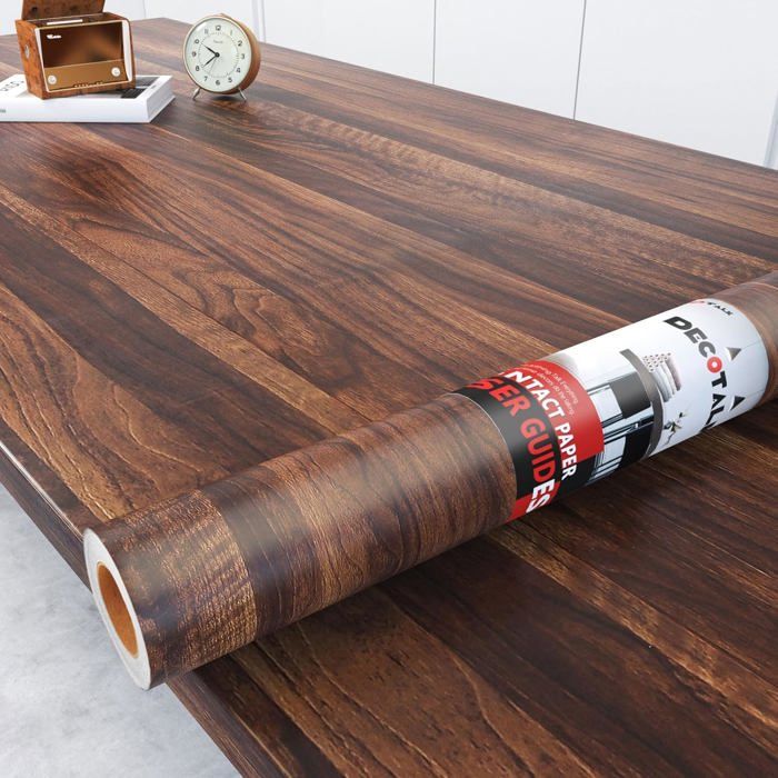 Papier Peint Adhésif Imitation Bois 0.6X3m Film Autocollant pour Meubles Cuisine Papier Adhésif Décoratif Stickers Marron Foncé