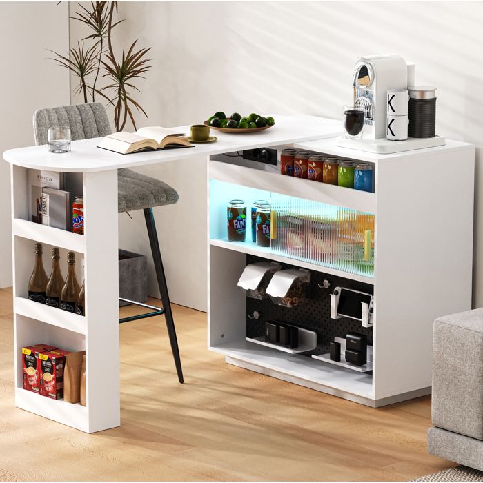 Buffet de cuisine - extensible et pivotant à 360° - éclairage LED - prises électriques - blanc